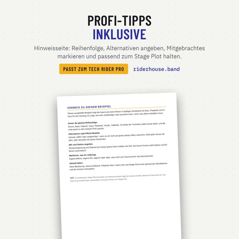 Hinweisseite mit Tipps für eine Input-Liste, die Techniker lieben