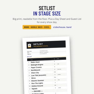 Setlist template in big print for the stage