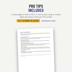 Notes page with tips on splitting song shares