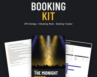 Bokningspaket för band, tyska + engelska: EPK Vorlage, 9 bokningsmeddelanden, spårning, Canva + Word + Excel