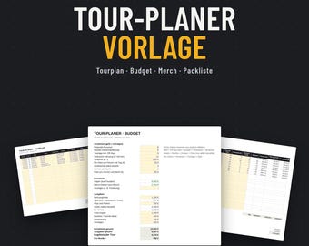 Tour Planer Excel Vorlage für Bands, Deutsch + Englisch, Budget, Merch Abrechnung, Packlista, Google Sheets