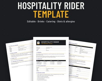 Mall för Hospitality Rider för band och DJ:s, catering, drycker, allergier, Word + Google Docs