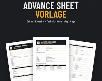Advance Sheet Vorlage für Bands & DJs, Deutsch + Englisch, Veranstalter Checkliste, Word + Google Docs