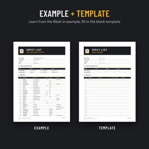 Filled-in example and blank input list template