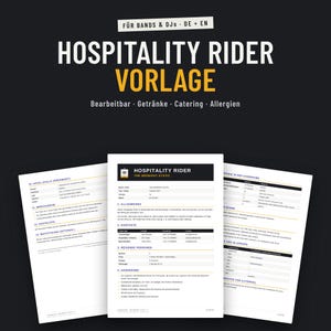Hospitality Rider Vorlage für Bands und DJs, Deutsch und Englisch, drei Beispielseiten