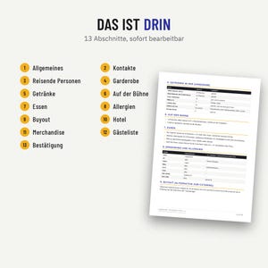 Inhalt der Hospitality Rider Vorlage: 13 Abschnitte von Garderobe bis Gästeliste