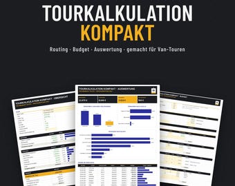Tourkalkulation Kompakt, Excel Vorlage für kleine Bands, Deutsch + Englisch, Tourbudget, Van Tour, Google Sheets