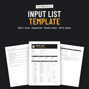 Input list template for bands and DJs in Word and Excel