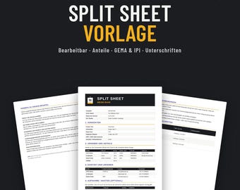 Split Sheet Vorlage für Songwriter & Produzenten, Deutsch + Englisch, GEMA Anteile, Word, Google Docs, PDF