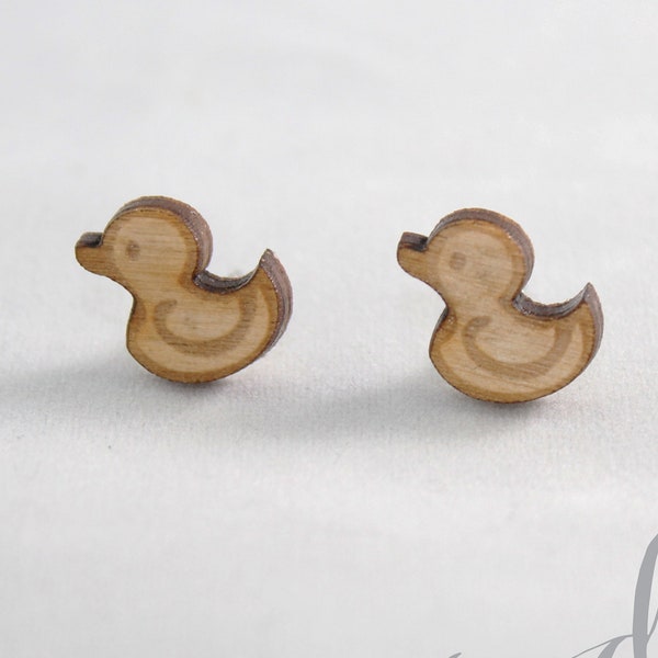 Laser geschnitten Holz Gummi Ducky Ohrstecker - hypoallergen