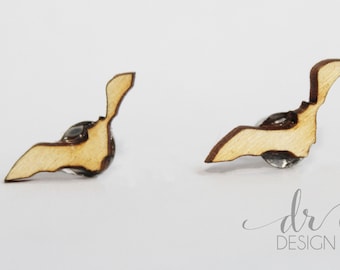 Boucles d’oreilles de chauve-souris d’Halloween - Boucles d’oreilles de goujon de chauve-souris de bois de coupe de laser - boucles d’oreilles d’Halloween - Bijoux d’Halloween-Bijoux d’animal-Stud Jewellry