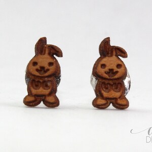 Laser geschnitten Holz Bunny Ohrstecker - Holz Hase Ohrstecker - Holz Kaninchen Ohrstecker - Lasercut Holz Ohrringe - kleine Holz Ohrstecker