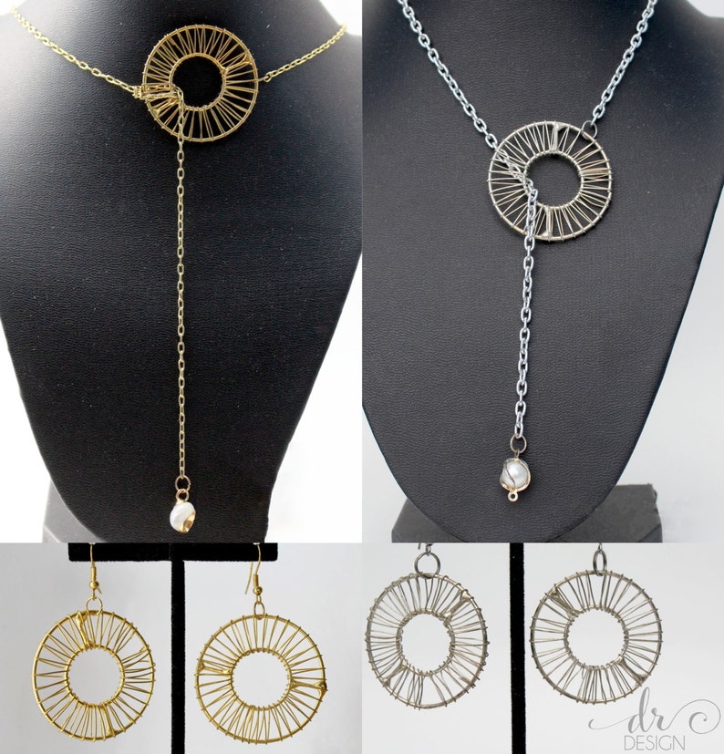 Wire Wrapped Lariat Necklace and Earring Set Etsy