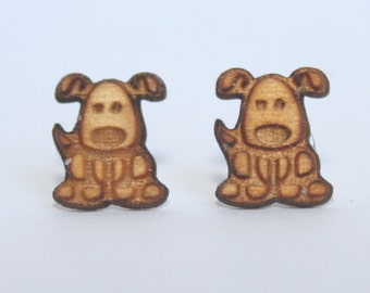 Boucles d’oreilles Laser Cut Wood Dog Stud - goujons de boucle d’oreille chiot en bois - boucles d’oreilles en bois découpées au laser - petits goujons en bois