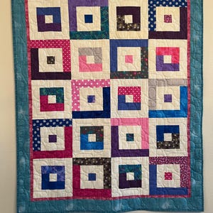 Box Within Box Handmade Quilt: Cotton lap size, 46" x 55"