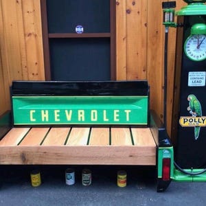 The best car guy bench on the planet.  Tailgate bench   Mancave decor garage furniture 67