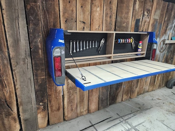 Workbench Mancave Tailgate Fold Down Garage Decor Etsy