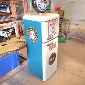 Gas pump fridge mancave decor
