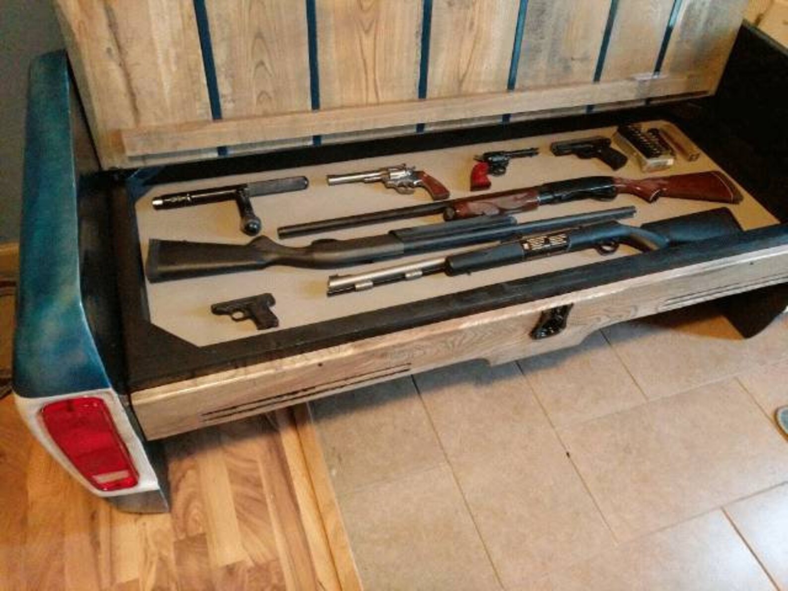 Bench Gun cabinet truck bench mancave decor garage ...