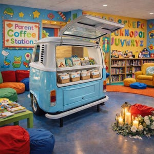 Coffee bar serving area, merchandise display
