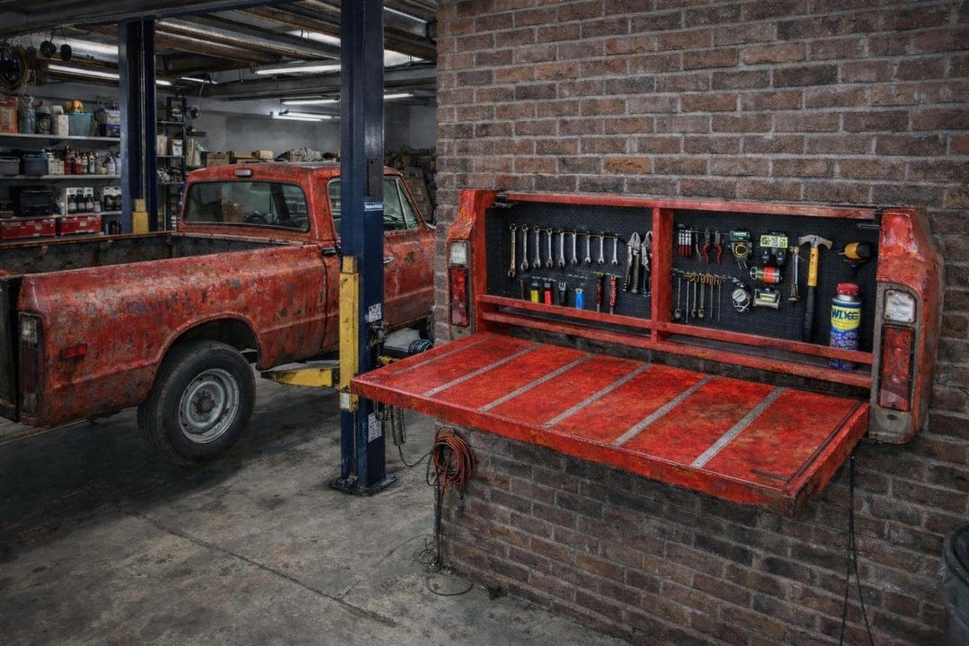 Workbench Mancave Tailgate Fold Down Garage Decor - Etsy