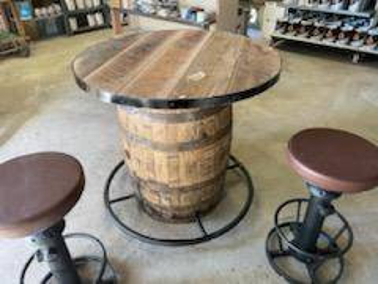Whiskey Barrel Table With Stools Etsy