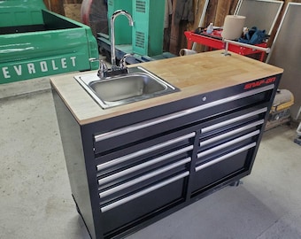 Tool box sink Mancave decor.  Mancave bathroom sink garage decor