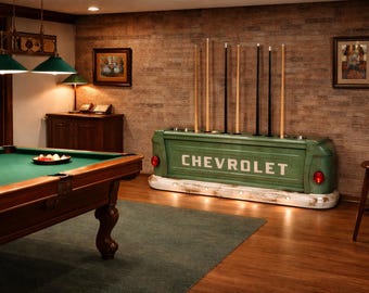 Billiards pool stick and que rack mancave game room