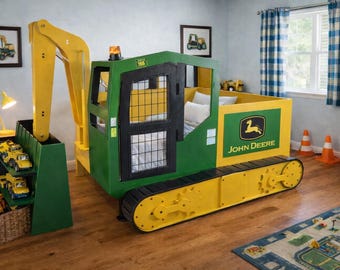 Cama excavadora para niños, estilo construcción, tamaño completo o individual