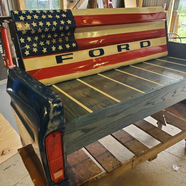 Bench American flag bench.   American decor.  Tailgate flag.   Mancave decor