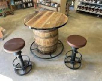 Whiskey barrel table without stools no stools