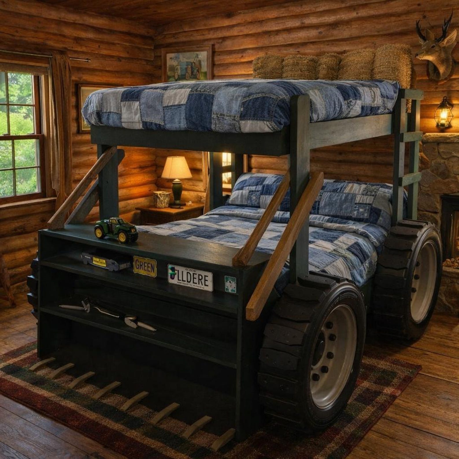 Full Size Twin Size Tractor Bunk Bed Kids Child's Furniture Bedroom