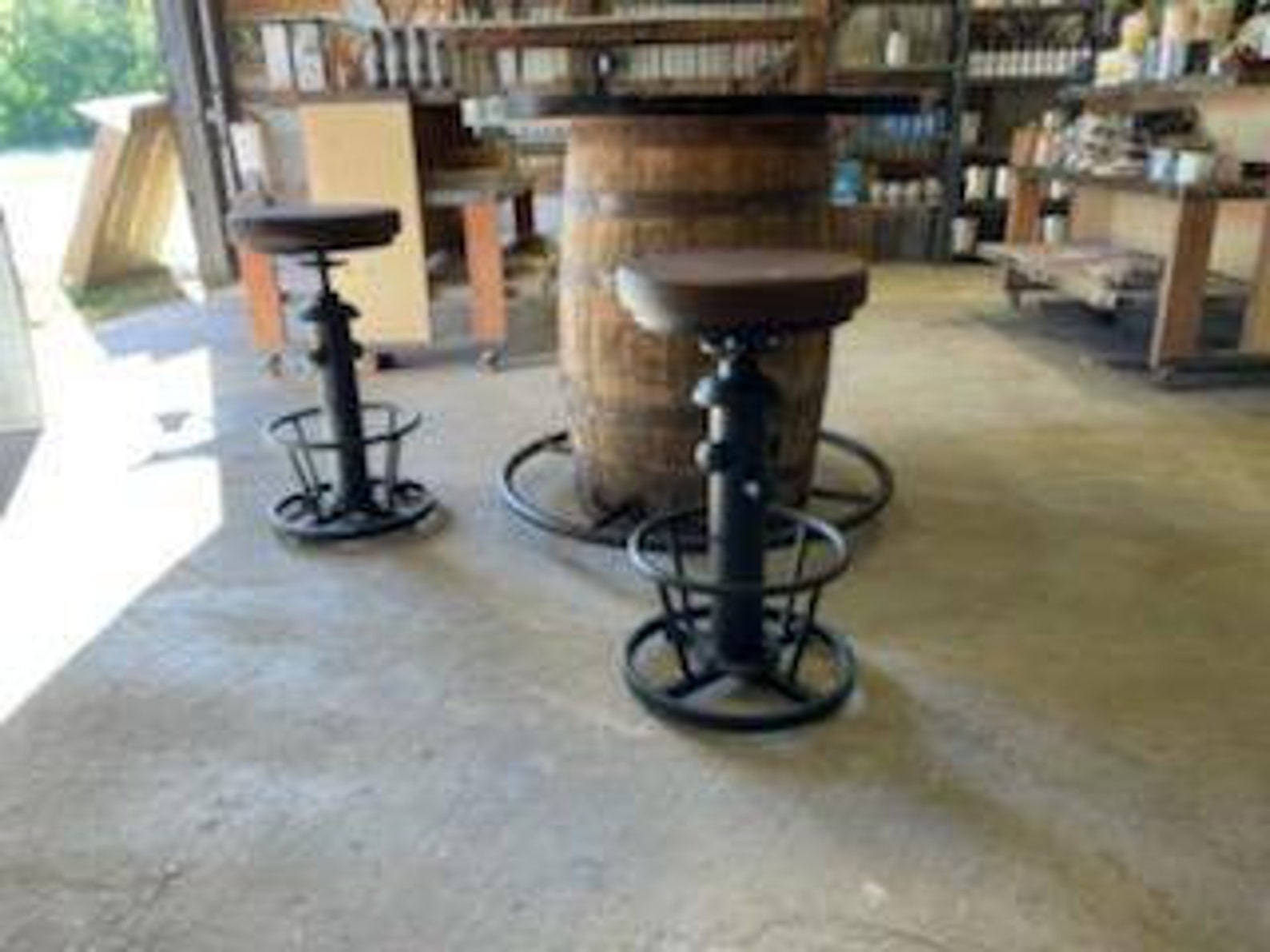 Whiskey Barrel Table With Stools Etsy