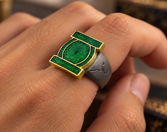 Green Lantern Power Ring Green Lantern Corps Willpower Ring Hal Jordan Cosplay Jewelry Engraved Handmade Jewelry Gift for Comic Book Fans