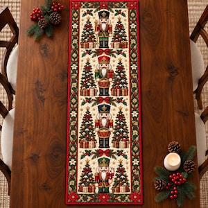 Tischläufer mit Nussknacker-Motiv, Vintage-Tischdekoration mit Nussknacker-Soldaten, Tischläufer im traditionellen Landhausstil