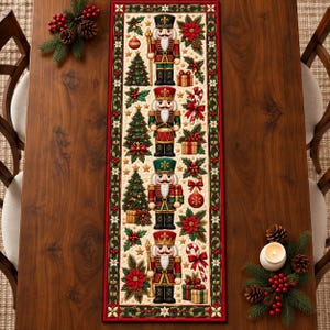 Weihnachtlicher Tischläufer mit Nussknacker-Motiv, Vintage-Tischdekoration mit Nussknacker-Soldaten, traditioneller weihnachtlicher Tischläufer, Landhausdeko