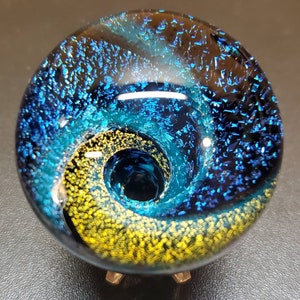 1.5" (39mm) Teal, Blue & Gold Dichroic Vortex Marble