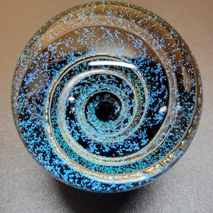 1.85" (47mm) Teal & Aqua Dichroic Vortex Marble with Electrum Stringers