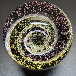 1.8" (45mm) Gold & Pink Dichroic Vortex Marble with Electrum Stringers