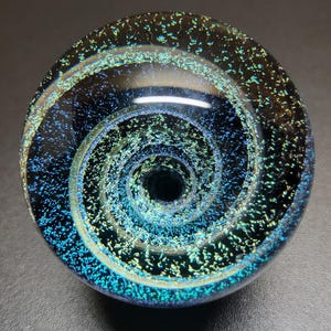 1.8" (45mm) Aqua & Green Dichroic Vortex Marble with Electrum Stringers