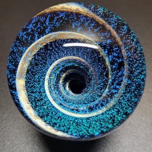 1.8" (46mm) Teal & Green Dichroic Vortex Marble with Electrum Stringers