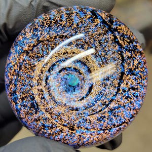 2" (50mm) Dual Layer Black Cherry & Blue Dichroic Vortex Marble with 4mm Floating Sphere Opal