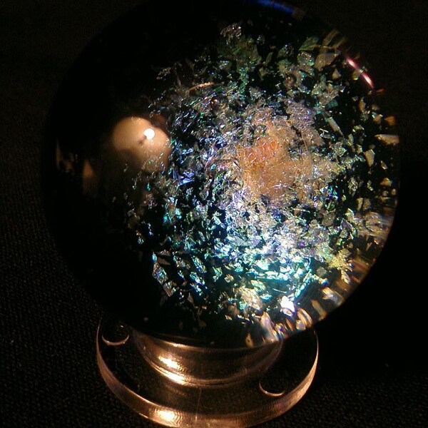 Teal / Pink Dichroic Galaxy Marble with Raked Flower Backing 1.875"