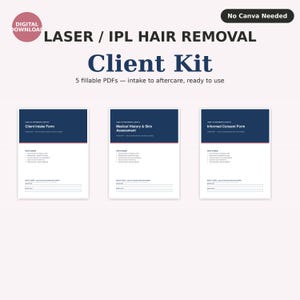 Samtyckesblankett för laserhårborttagning, IPL-intag, sjukdomshistoria och behandlingsjournal, ifyllbar PDF