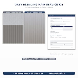 Grey Blending Consultation Kit | Fillable PDF Salon Forms | Gray Blend Intake, % Grey Mapping, Patch Test, Consent + Rebook Card
