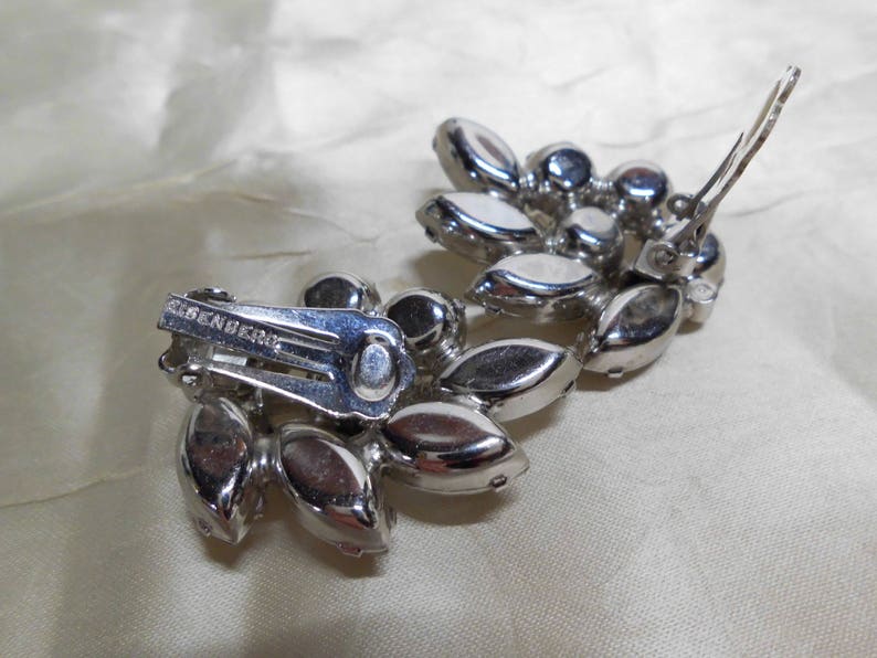 Eisenberg Earrings Vintage 50/'s Sparkly Clear Rhinestones Large Marquis /& Round with Pave Stone Overlay Bridal Special Occasion High End