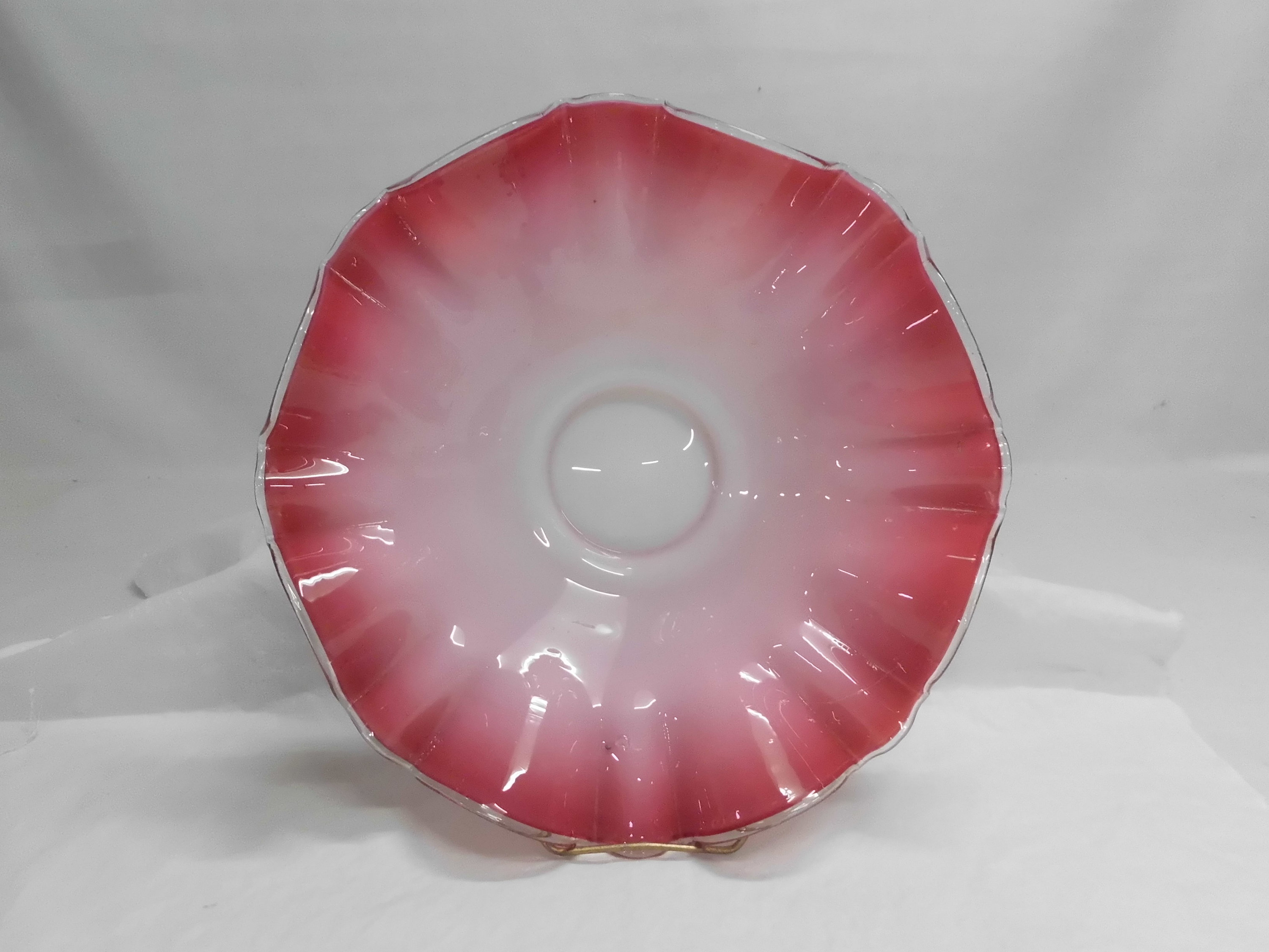 Victorian Brides Basket Scalloped Cranberry to White Glass 10.5" Diameter Center Fruit Bowl