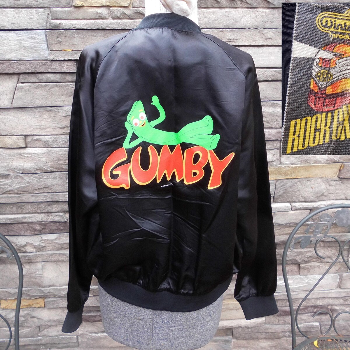 Vintage GUMBY Jacket Satin Baseball Bomber Rock Express by Winterland Original 1985 Size M Old Cartoons - Etsy