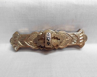 Victorian Gold Filled Bar Pin Etched Ornate Brooch Antique GF Watch Pin