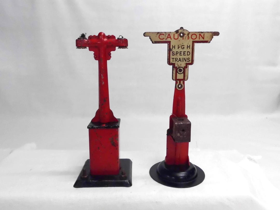 Marx Optical Decatur Sign Marx Train Caution Sign & Double Light Post O Gauge Vintage 1930's ...